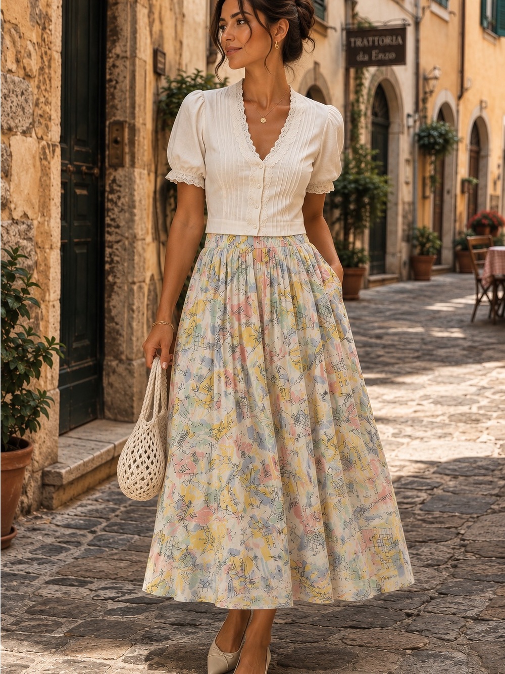 RARE Vintage 1980s Giuseppe Ann Taylor white Maxi Skirt with Pastel Print